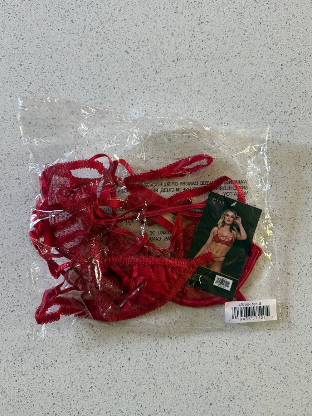 NIP Roma Confidential Metallic Embroidered Bow Bra Set Red - Size Small - LI636